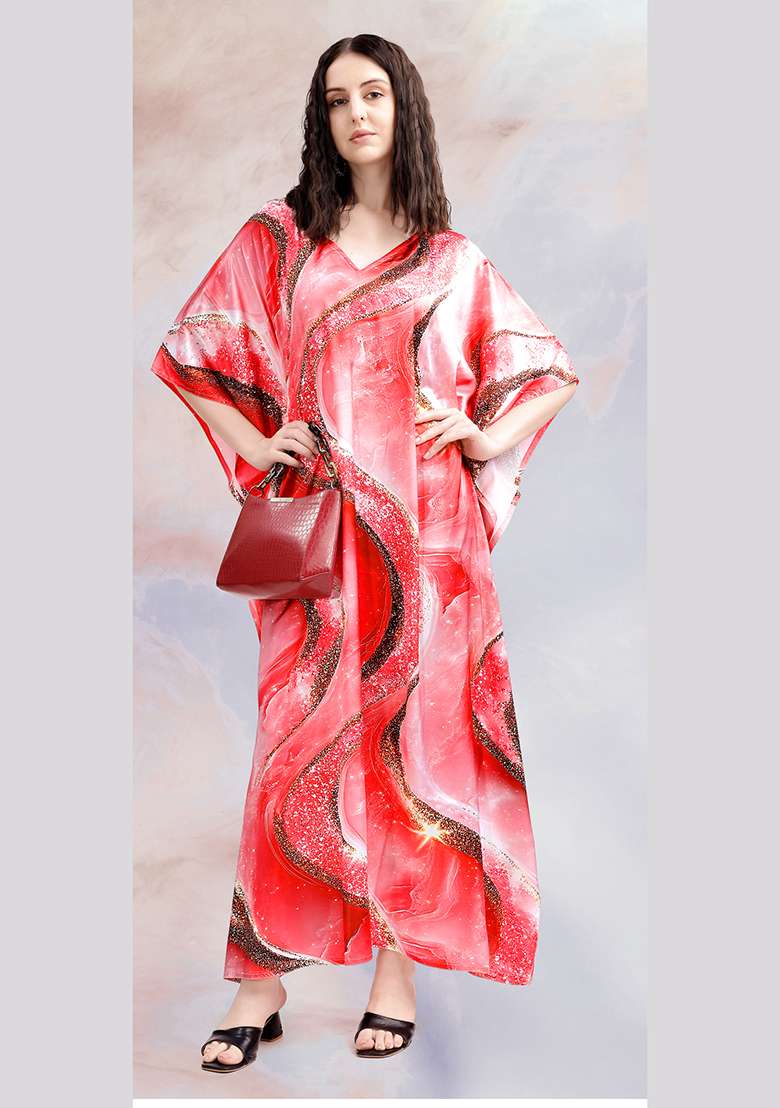 Multicolor Printed Satin Kaftan - Indya