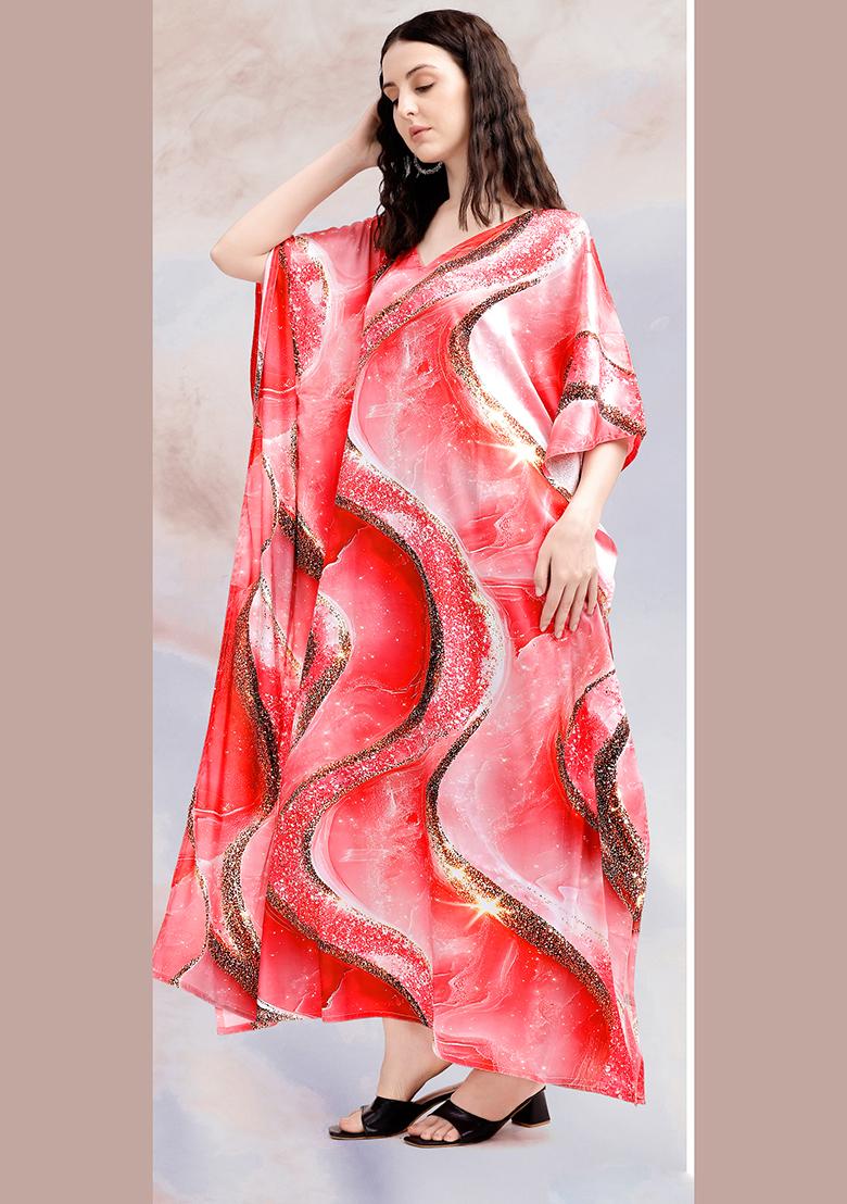 Multicolor Printed Satin Kaftan - Indya