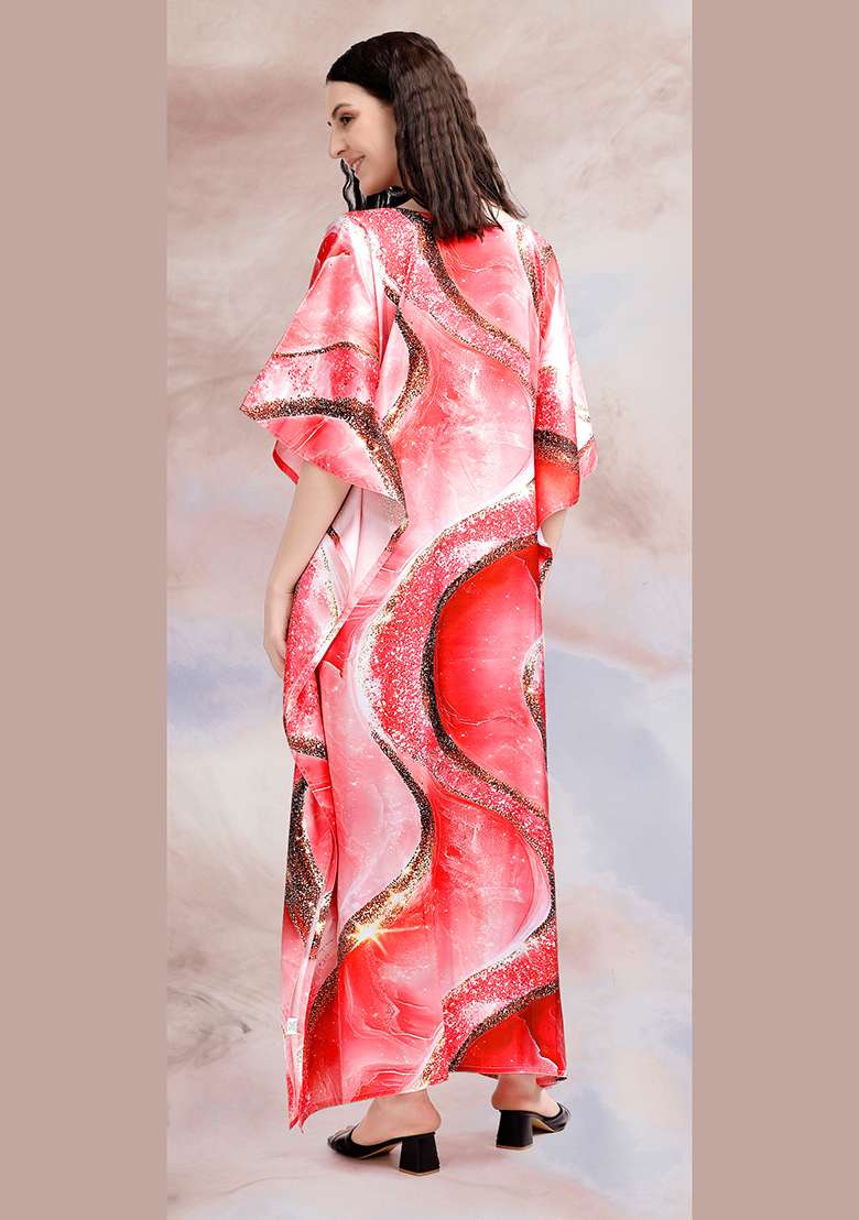 Multicolor Printed Satin Kaftan - Indya
