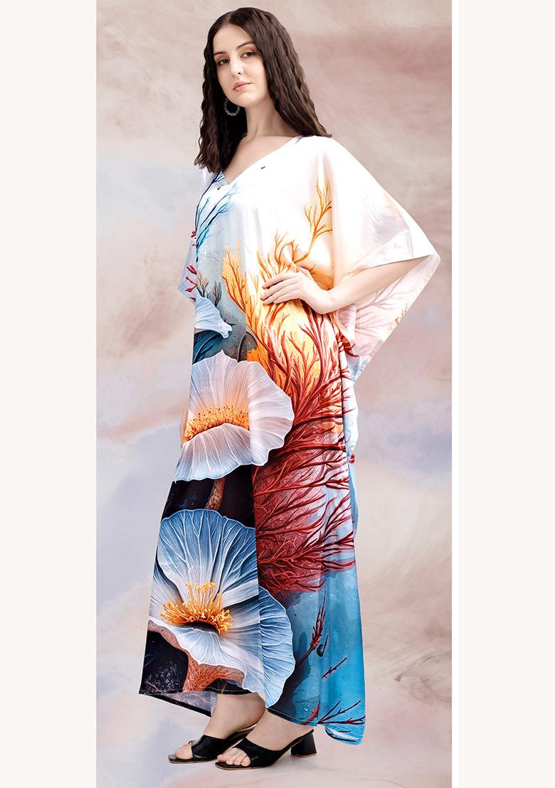 Multicolor Printed Satin Kaftan - Indya