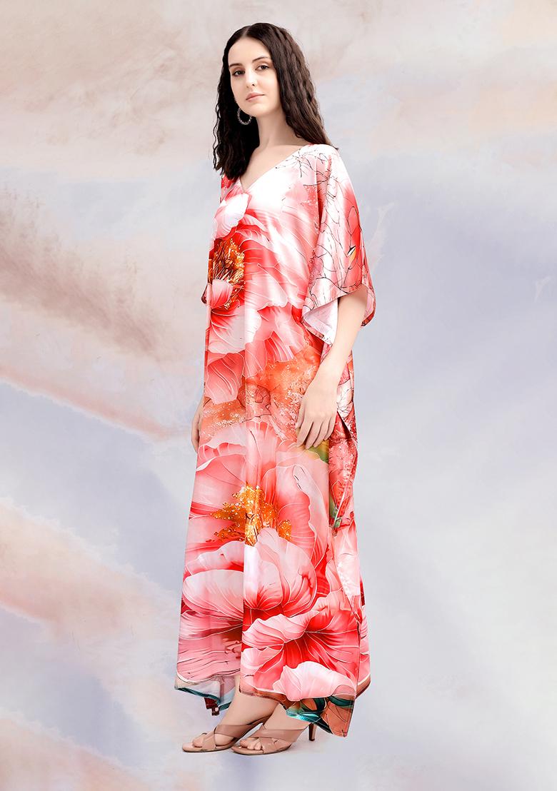 Multicolor Printed Satin Kaftan - Indya