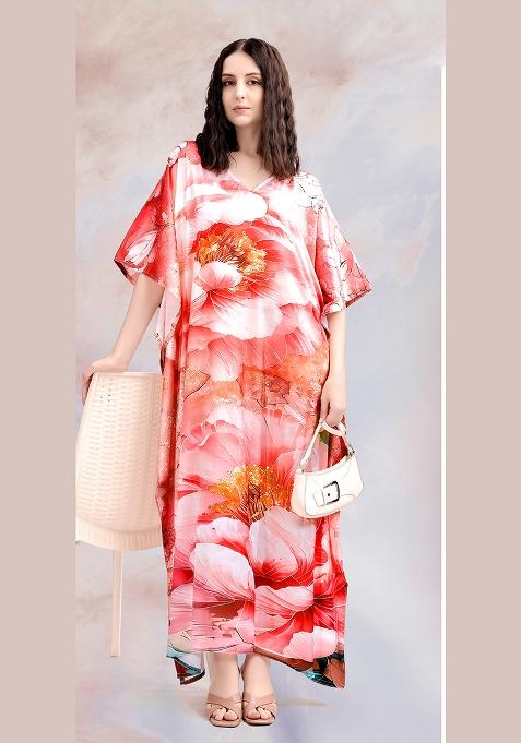 Multicolor Printed Satin Kaftan