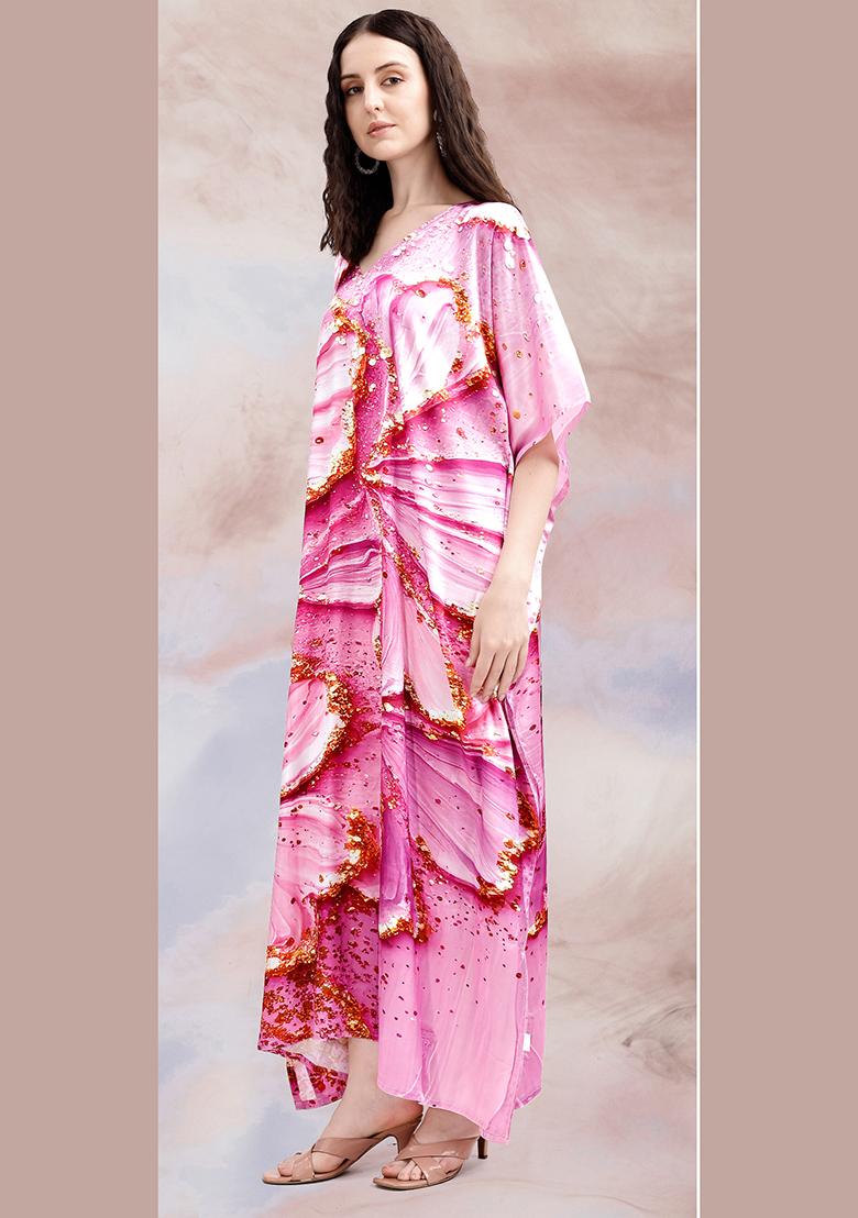 Multicolor Printed Satin Kaftan - Indya