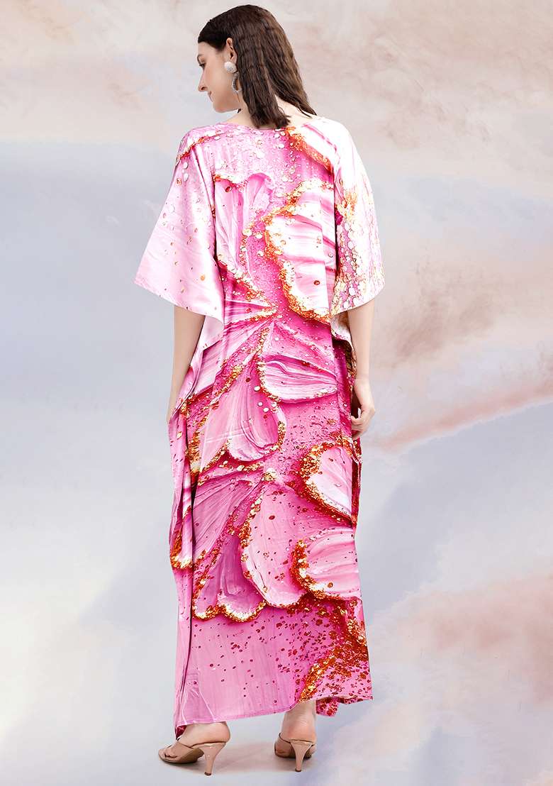 Multicolor Printed Satin Kaftan - Indya