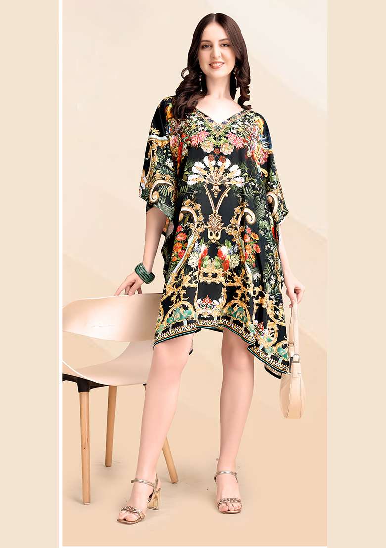 Multicolor Printed Silk Blend Kaftan - Indya