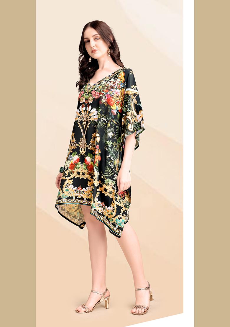 Multicolor Printed Silk Kaftan - Indya