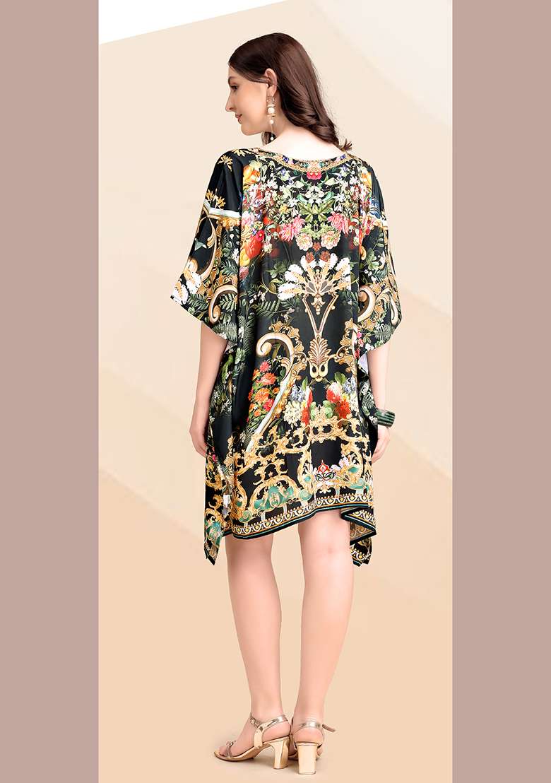 Multicolor Printed Silk Blend Kaftan - Indya