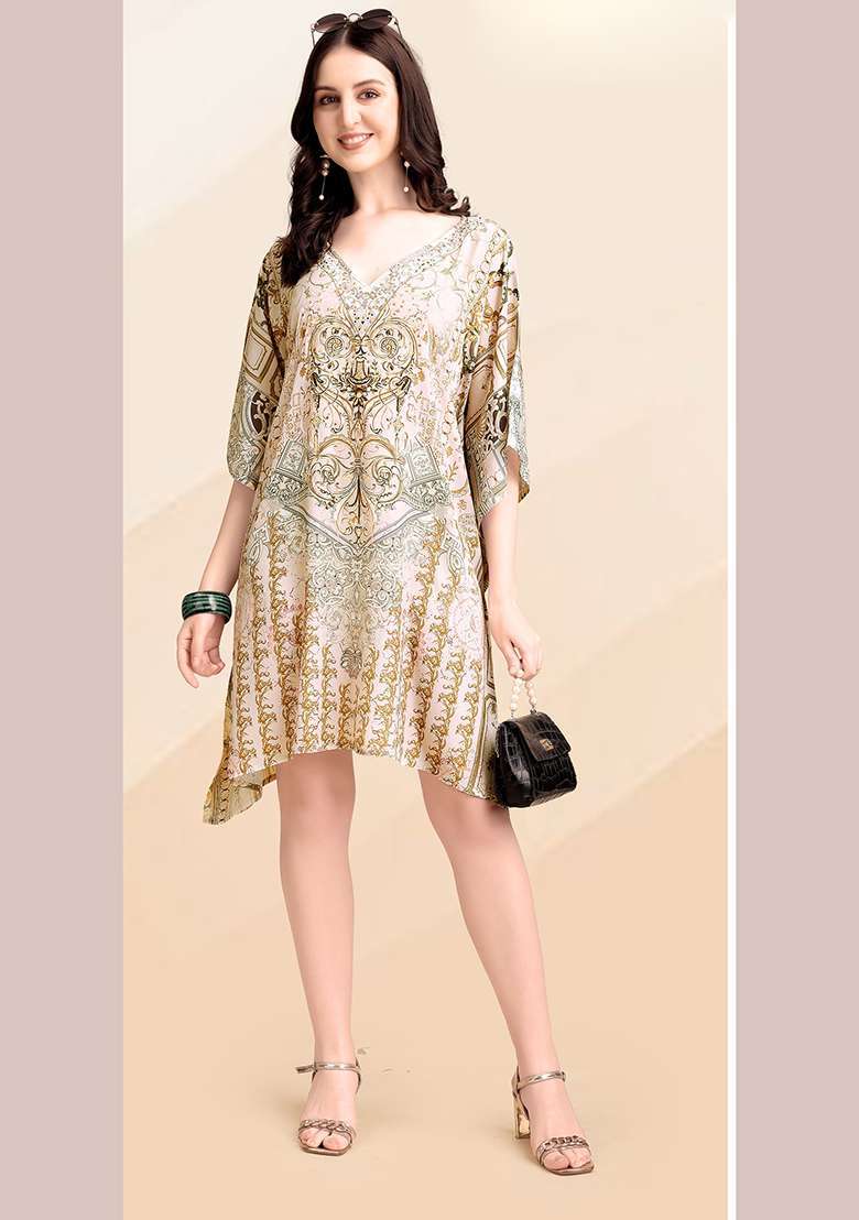 Multicolor Printed Silk Blend Kaftan - Indya