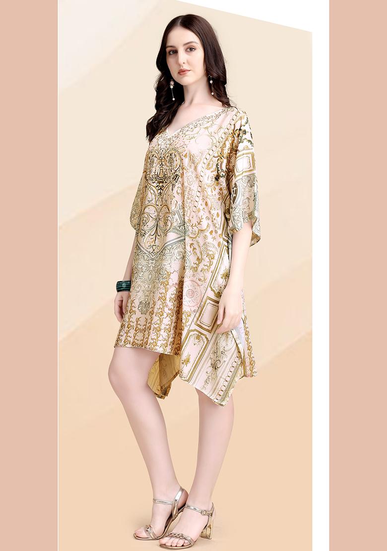 Multicolor Printed Silk Kaftan - Indya