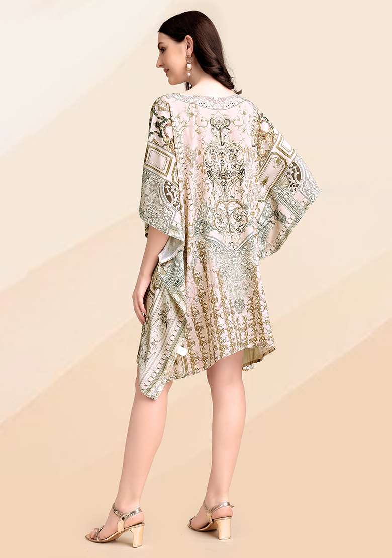 Multicolor Printed Silk Blend Kaftan - Indya