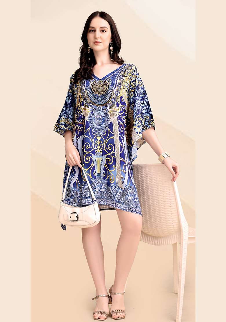 Multicolor Printed Silk Blend Kaftan - Indya