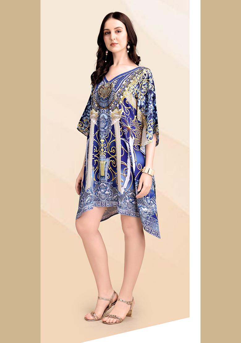 Multicolor Printed Silk Kaftan - Indya
