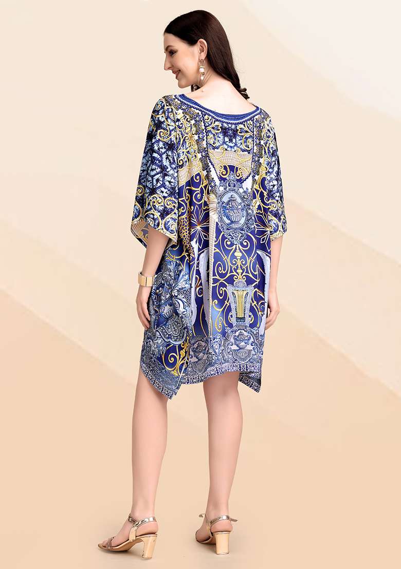 Multicolor Printed Silk Blend Kaftan - Indya