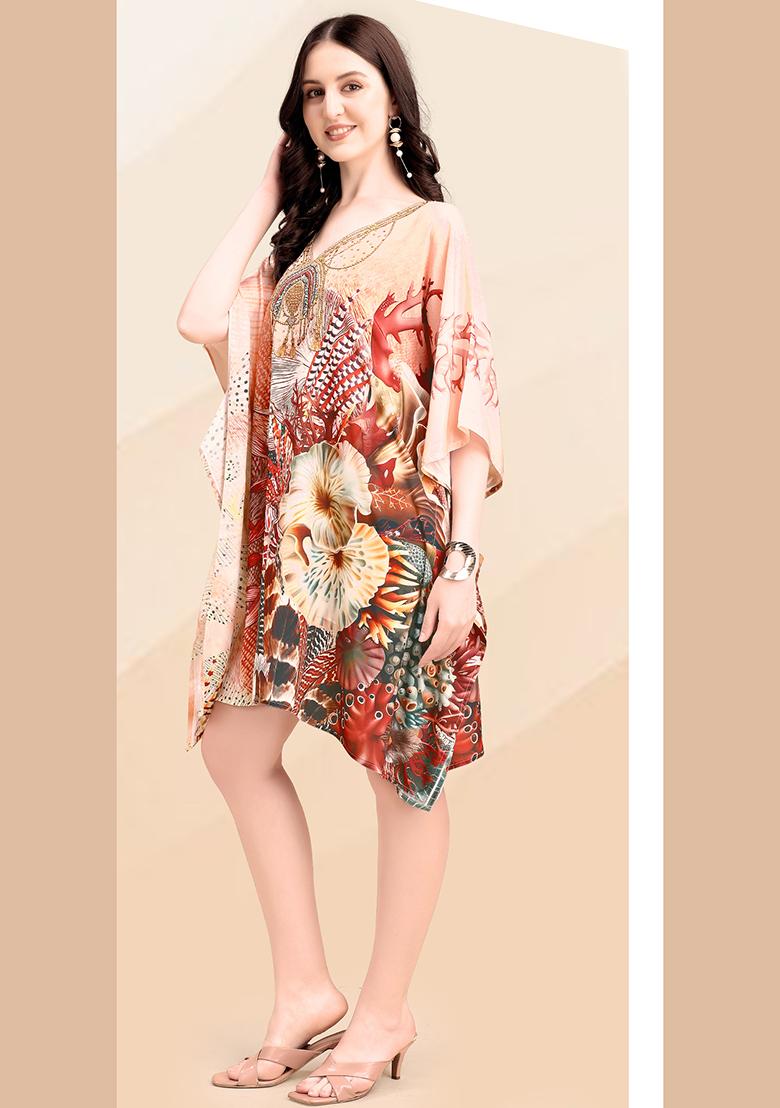 Multicolor Printed Silk Kaftan - Indya
