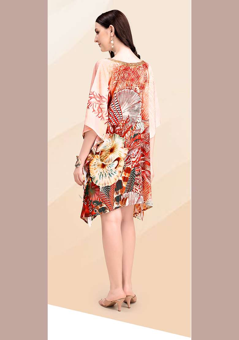 Multicolor Printed Silk Blend Kaftan - Indya