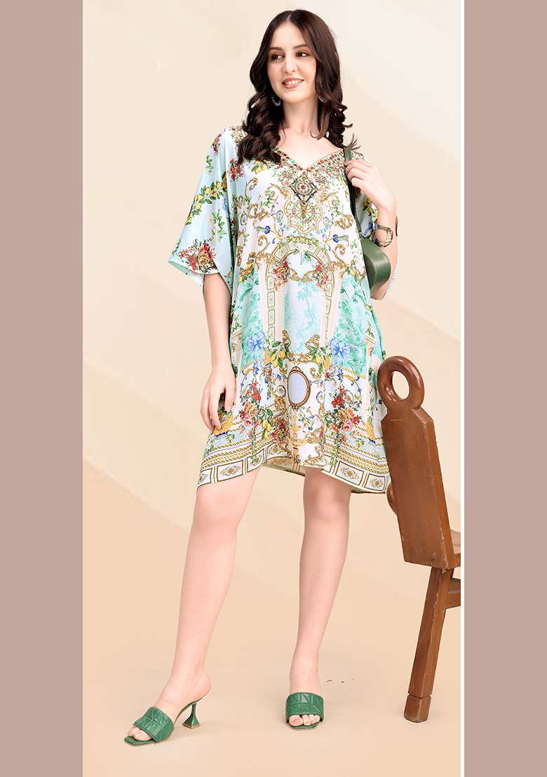 Multicolor Printed Silk Blend Kaftan - Indya