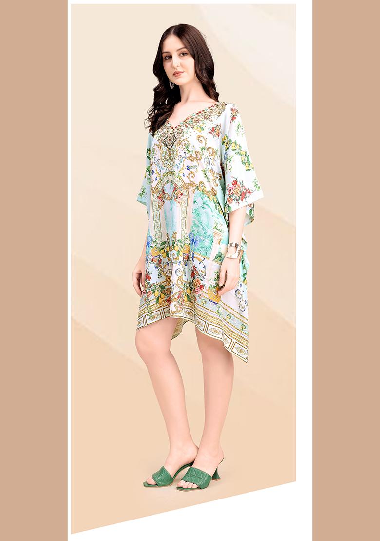Multicolor Printed Silk Kaftan - Indya