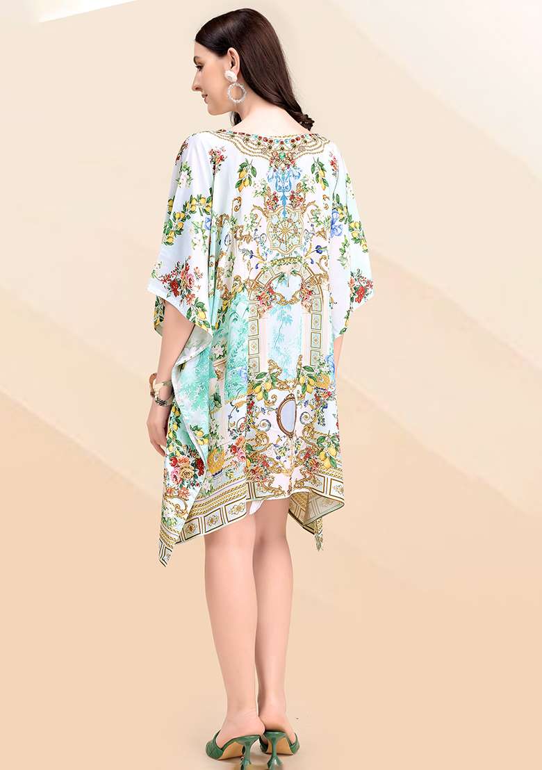 Multicolor Printed Silk Blend Kaftan - Indya