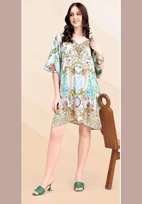 Multicolor Printed Silk Kaftan