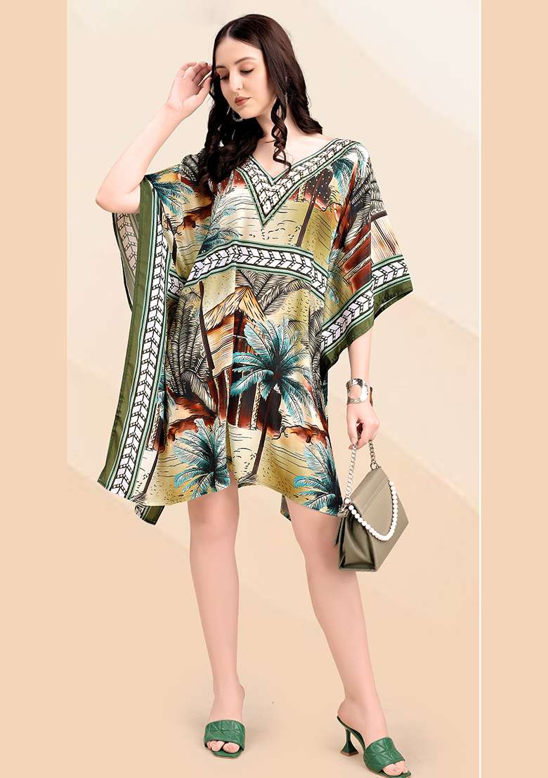 Multicolor Printed Silk Blend Kaftan - Indya