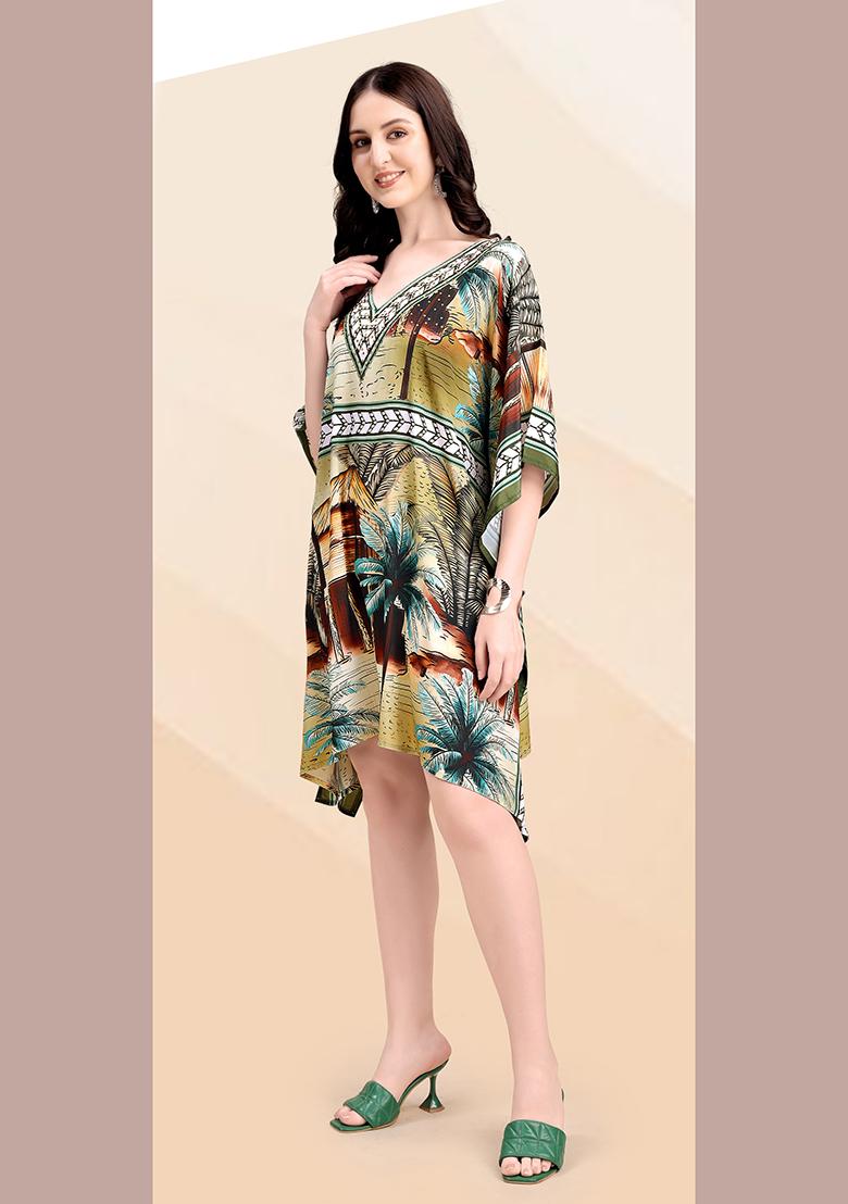 Multicolor Printed Silk Kaftan - Indya