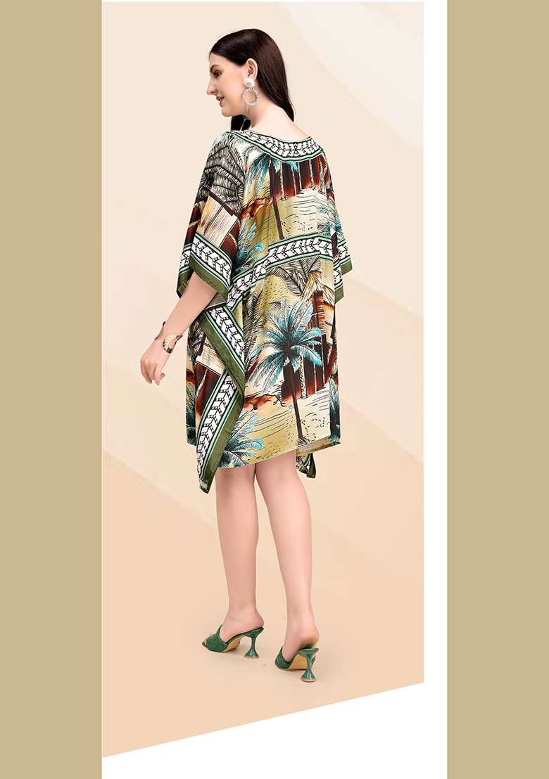 Multicolor Printed Silk Blend Kaftan - Indya