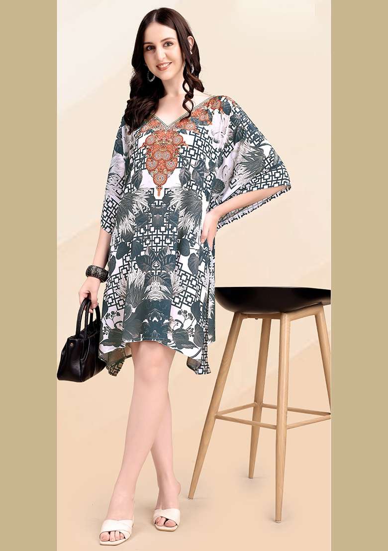 Multicolor Printed Silk Blend Kaftan - Indya