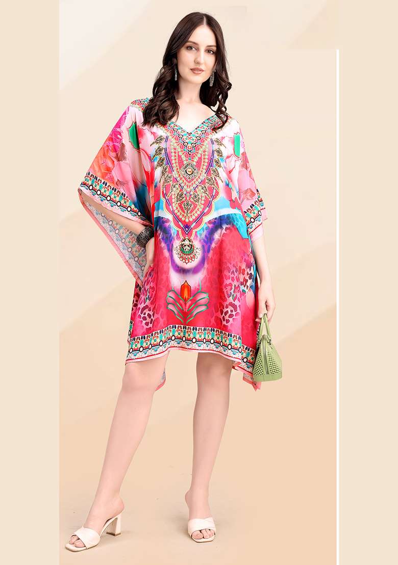 Multicolor Printed Silk Blend Kaftan - Indya