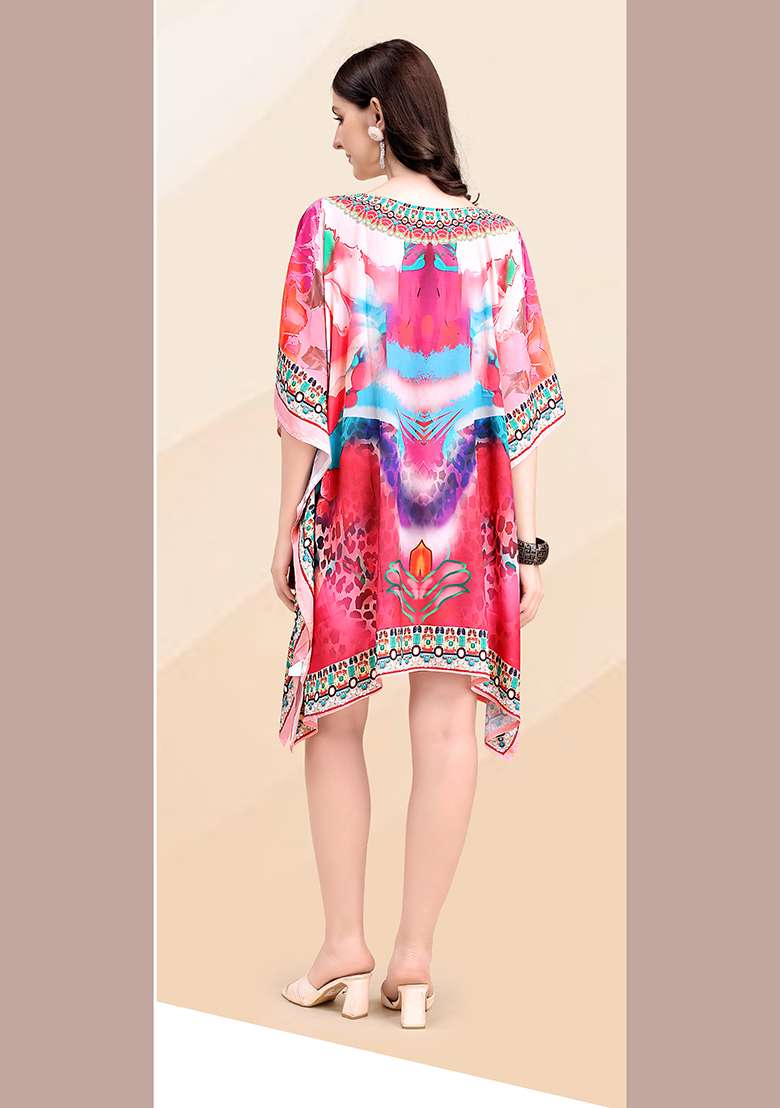 Multicolor Printed Silk Blend Kaftan - Indya