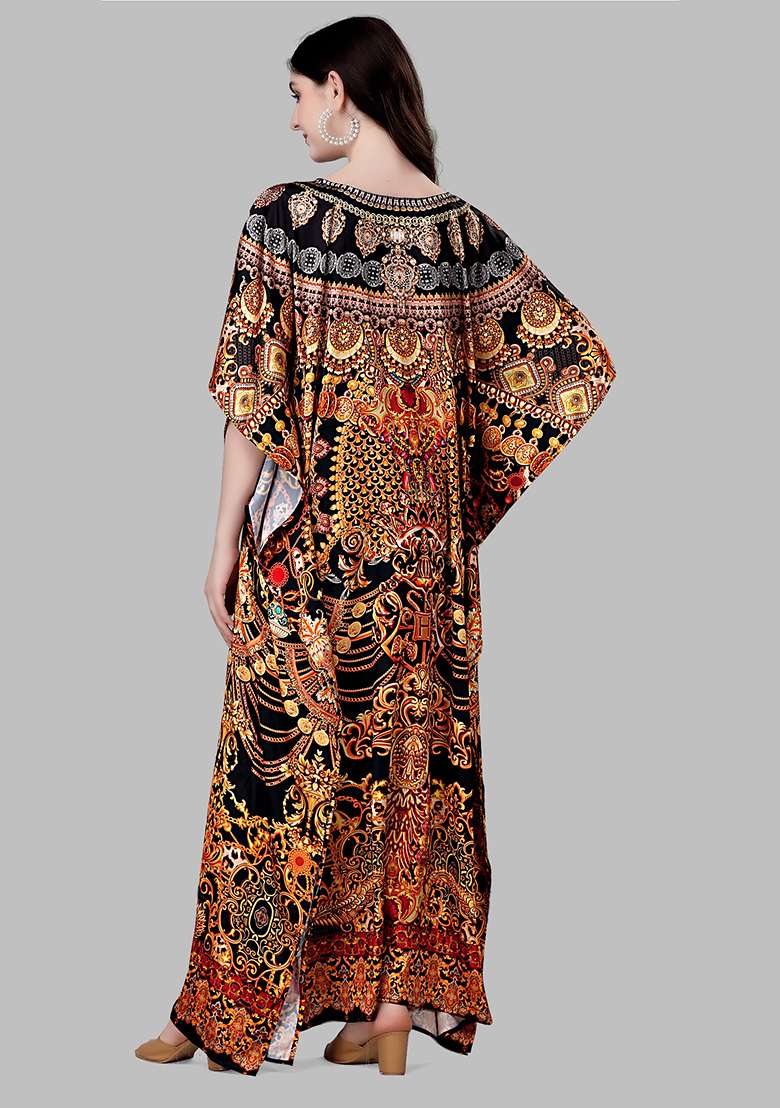 Multicolor Printed Satin Kaftan - Indya