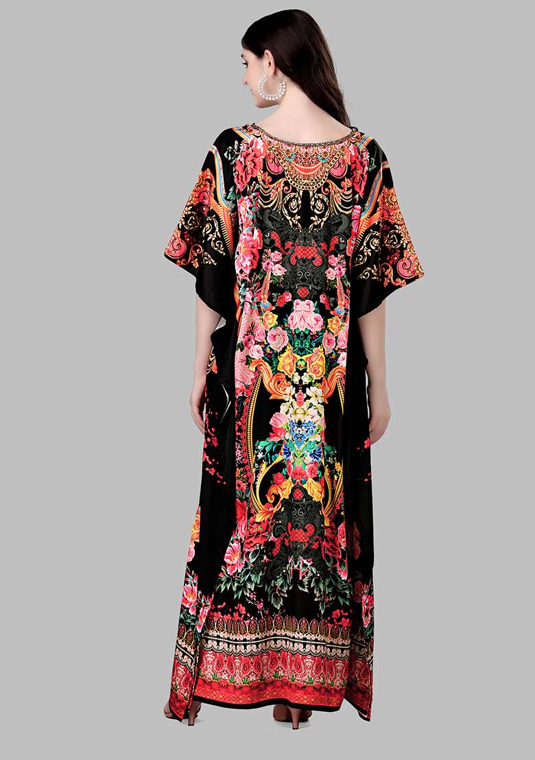 Multicolor Printed Satin Kaftan - Indya