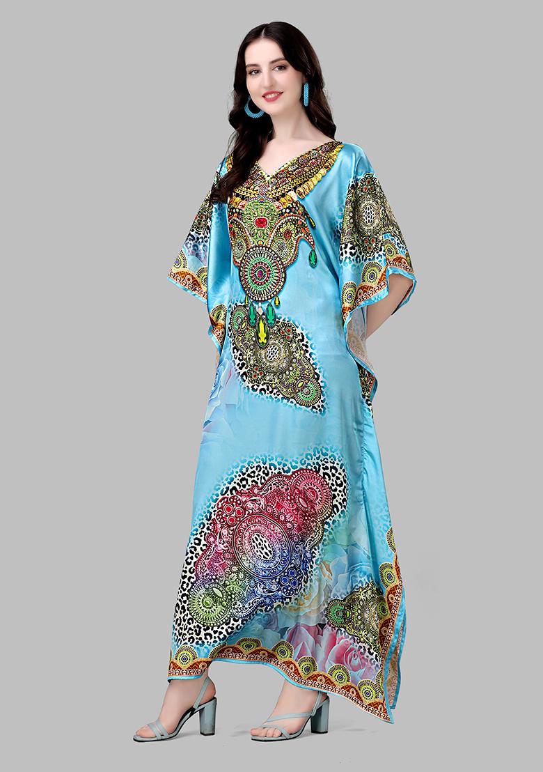 Multicolor Printed Satin Kaftan - Indya