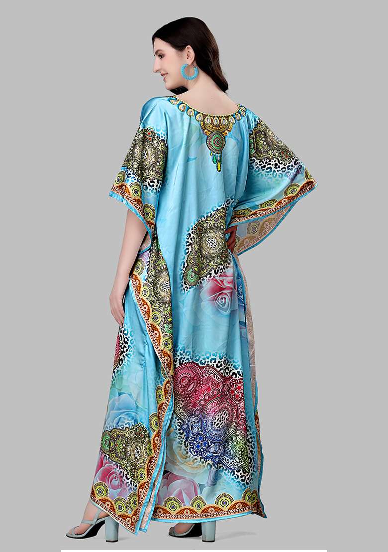 Multicolor Printed Satin Kaftan - Indya