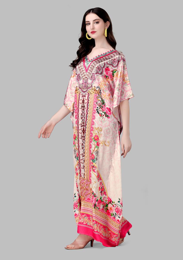 Multicolor Printed Satin Kaftan - Indya