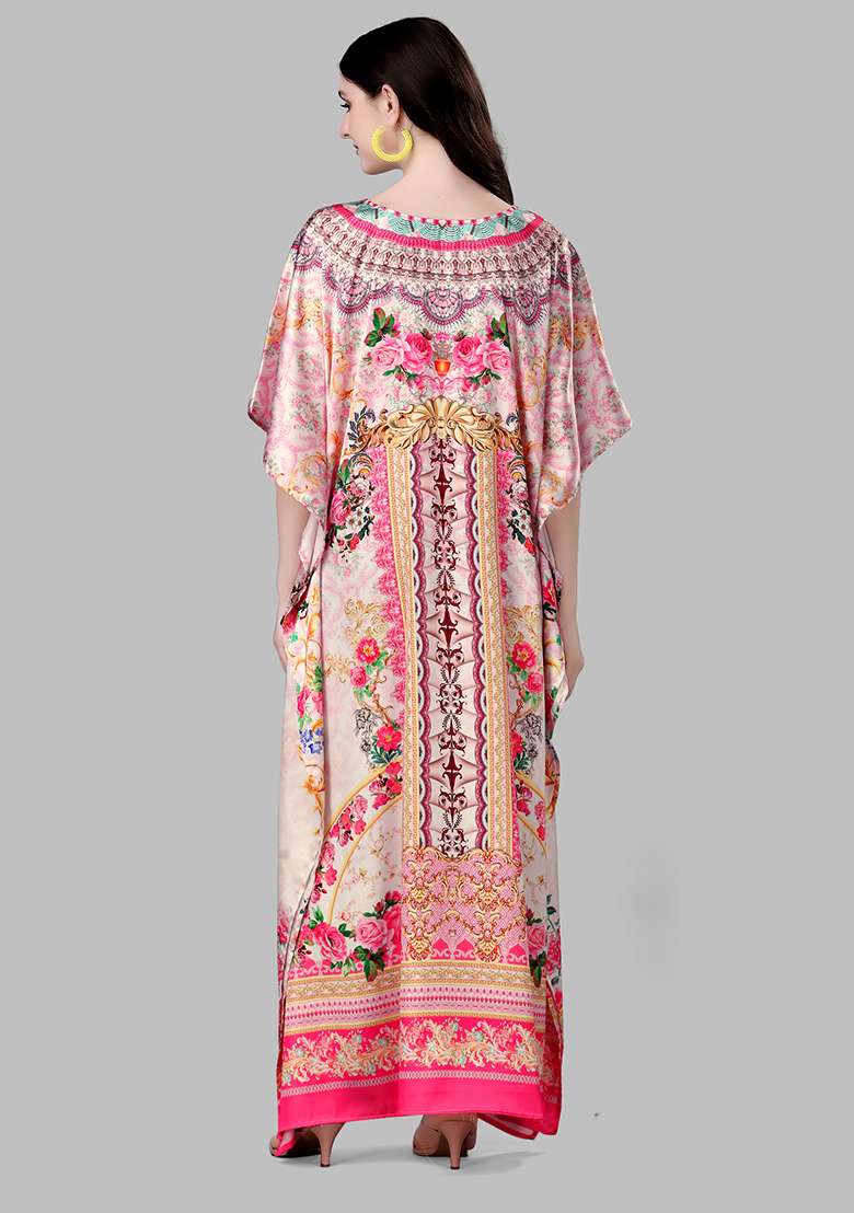 Multicolor Printed Satin Kaftan - Indya