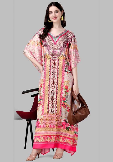 Multicolor Printed Satin Kaftan
