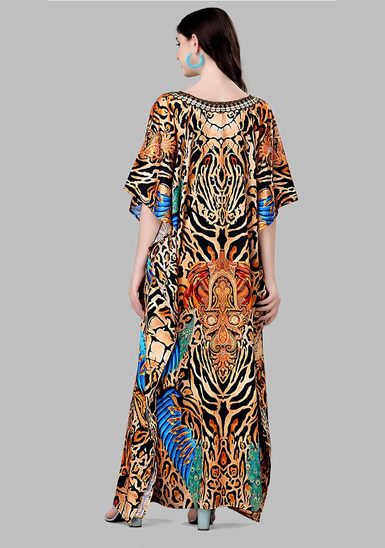 Multicolor Printed Satin Kaftan - Indya