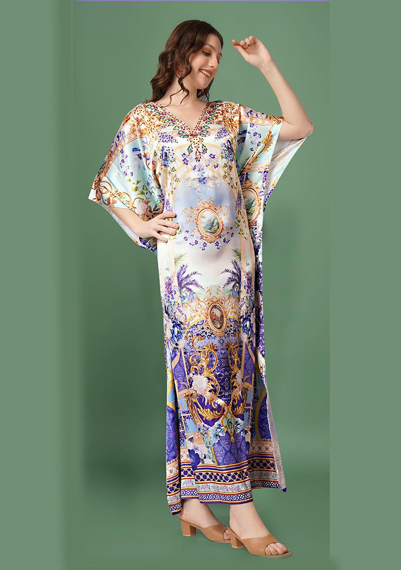 Multicolor Printed Satin Kaftan - Indya