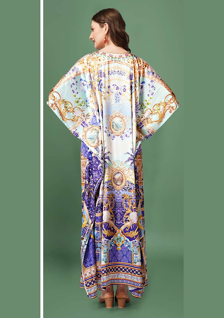 Multicolor Printed Satin Kaftan - Indya
