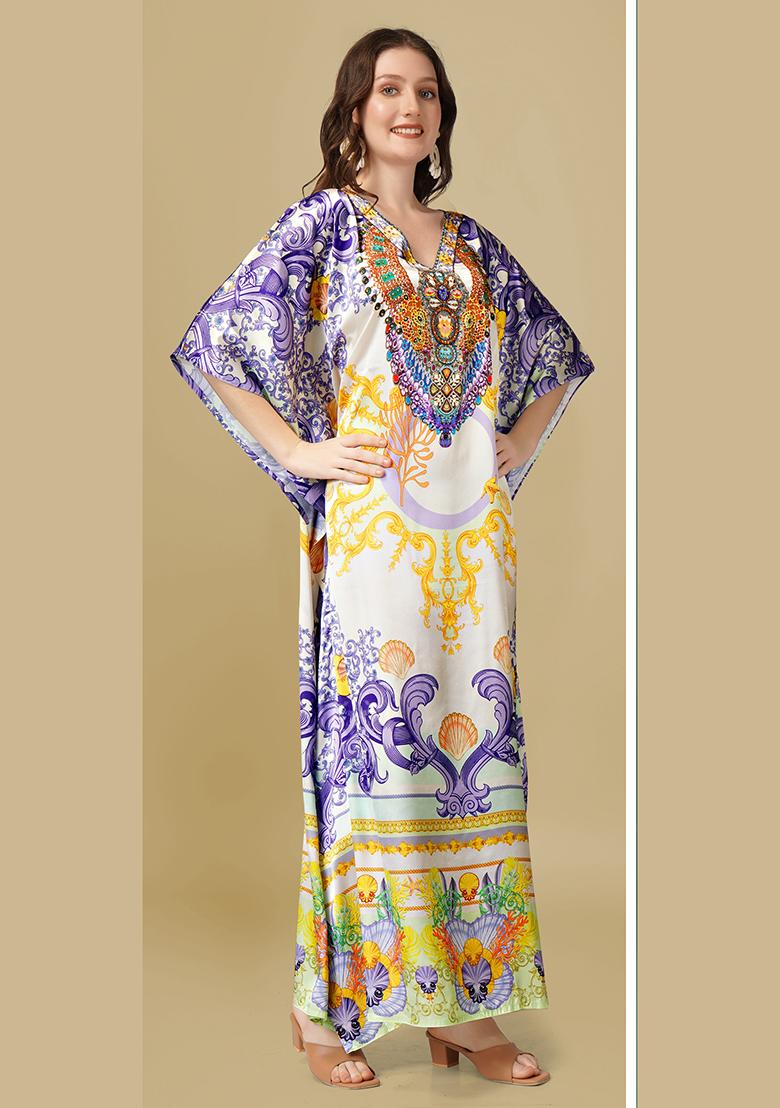 Multicolor Printed Satin Kaftan - Indya