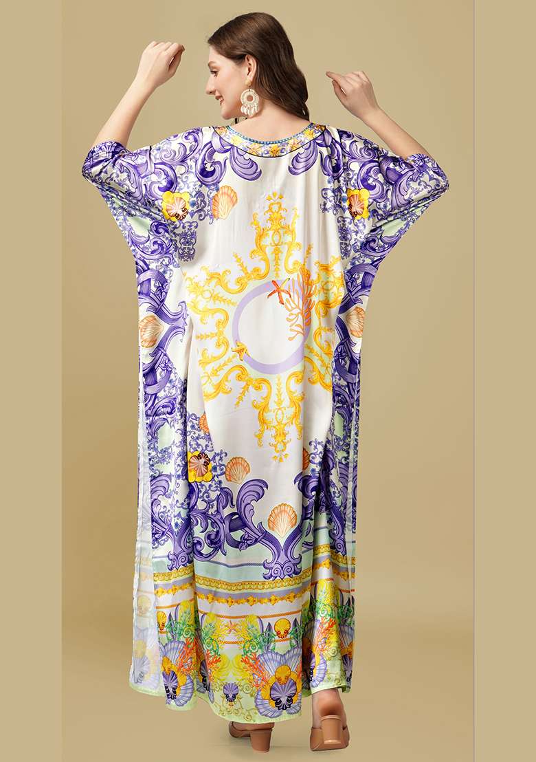 Multicolor Printed Satin Kaftan - Indya
