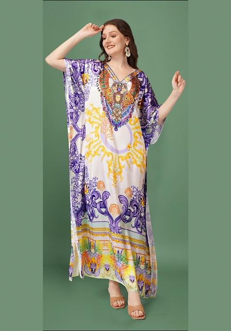 Multicolor Printed Satin Kaftan