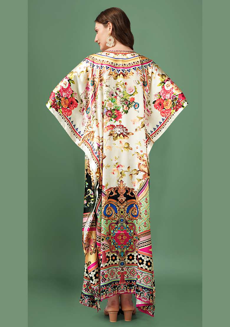 Multicolor Printed Satin Kaftan - Indya
