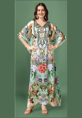 Multicolor Printed Satin Kaftan