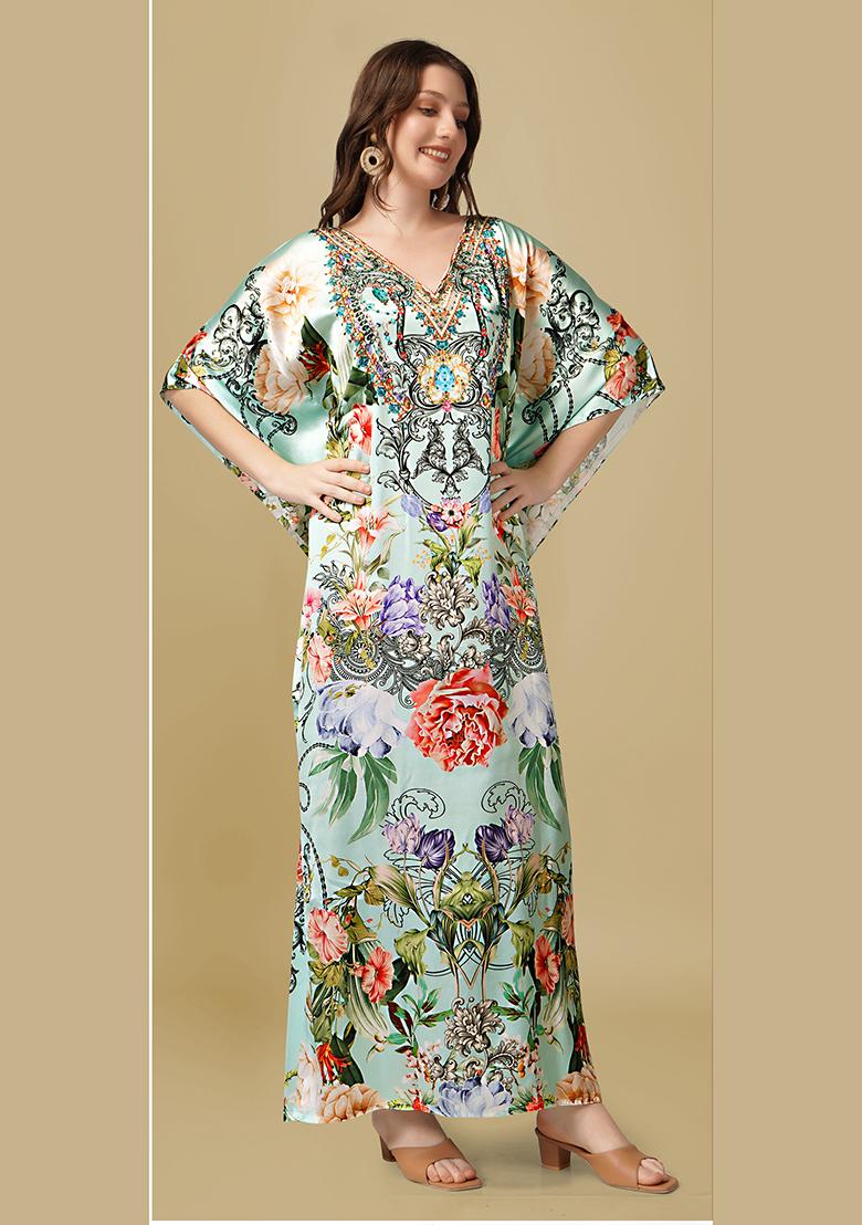 Multicolor Printed Satin Kaftan - Indya