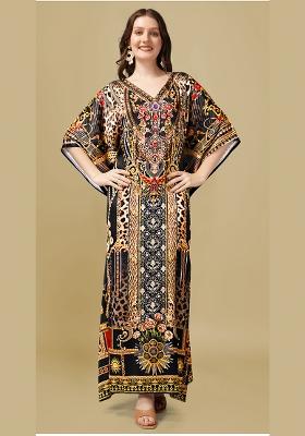 Multicolor Printed Satin Kaftan