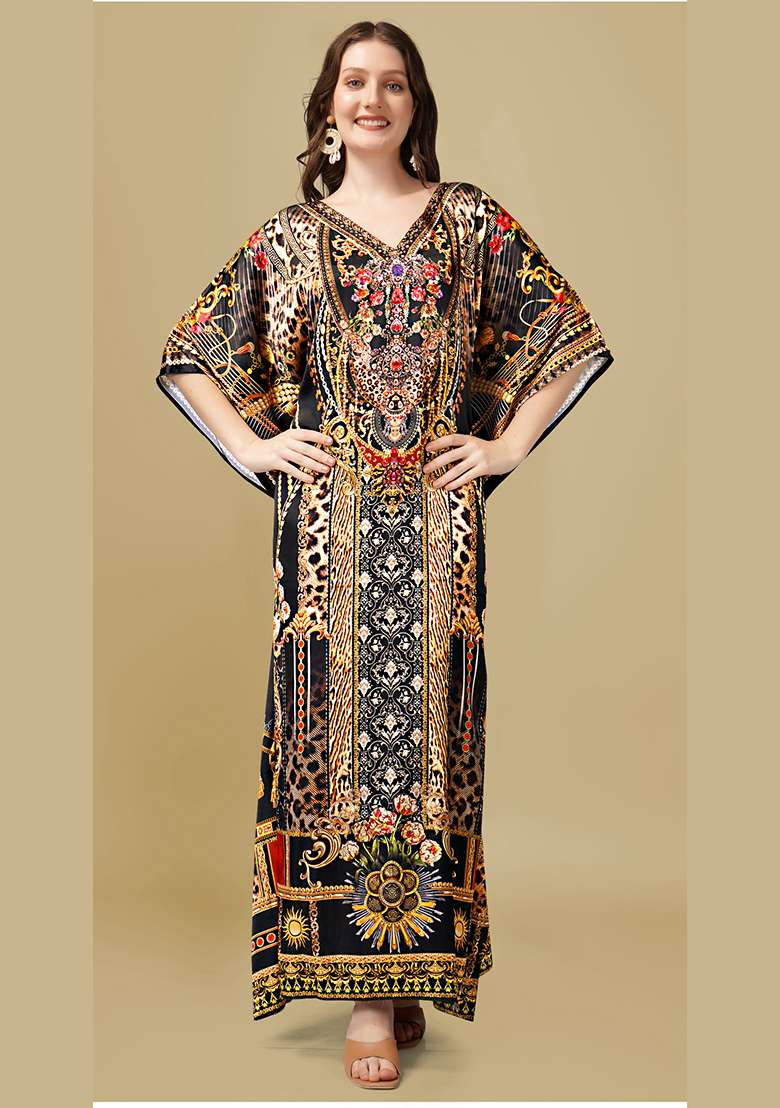 Multicolor Printed Satin Kaftan - Indya