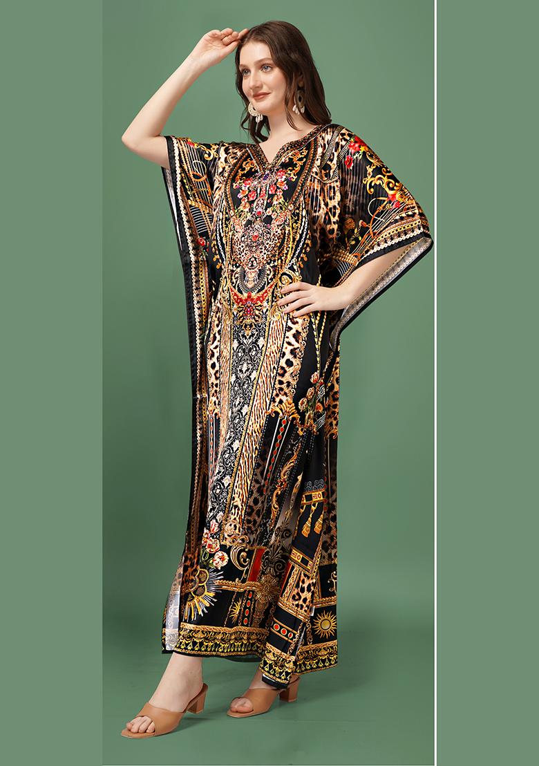 Multicolor Printed Satin Kaftan - Indya