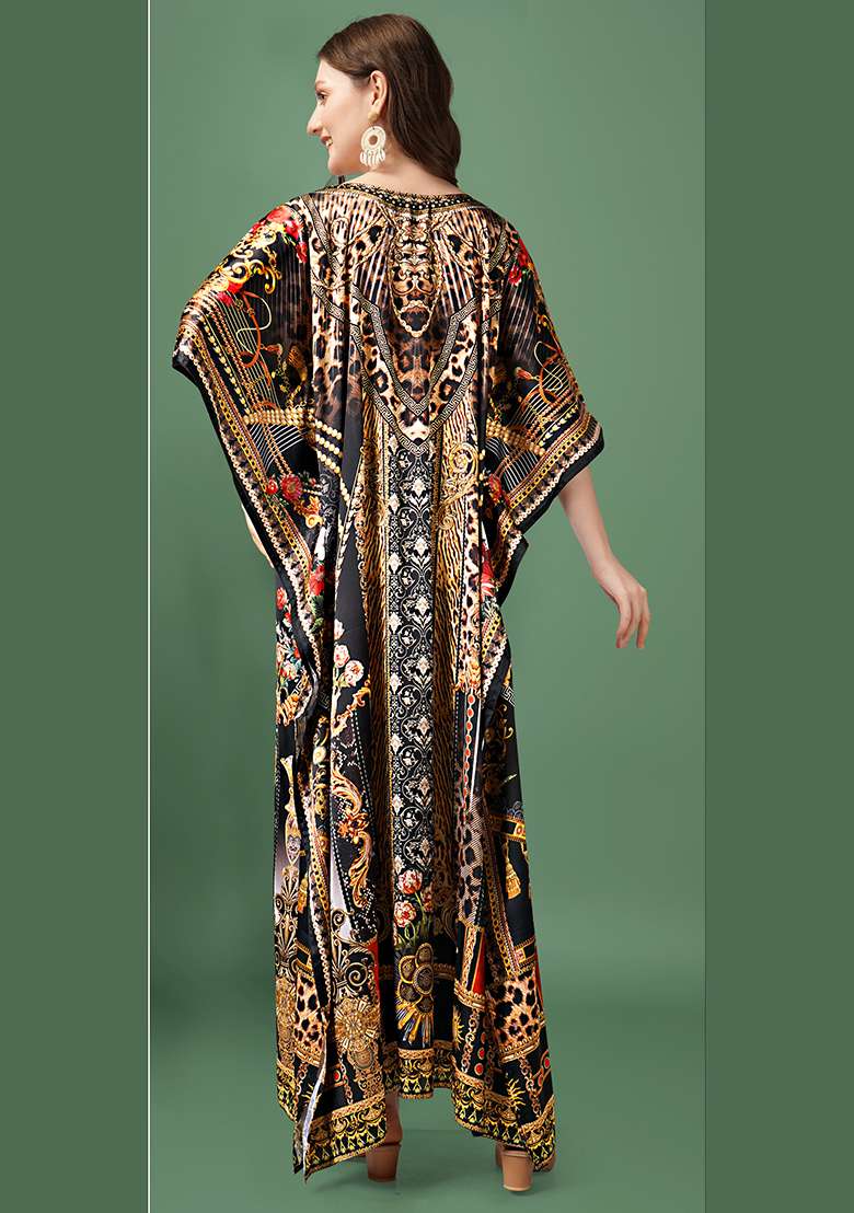 Multicolor Printed Satin Kaftan - Indya