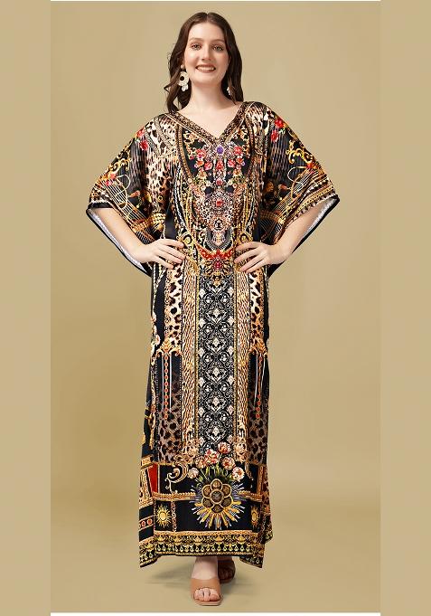 Multicolor Printed Satin Kaftan